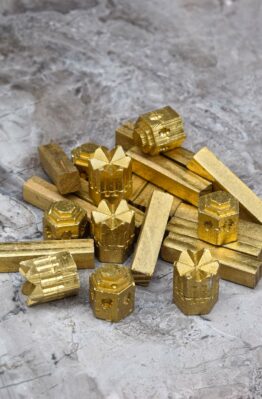 Gold Painted Plaster Cement Resin Cast Settlers of Catan Pieces